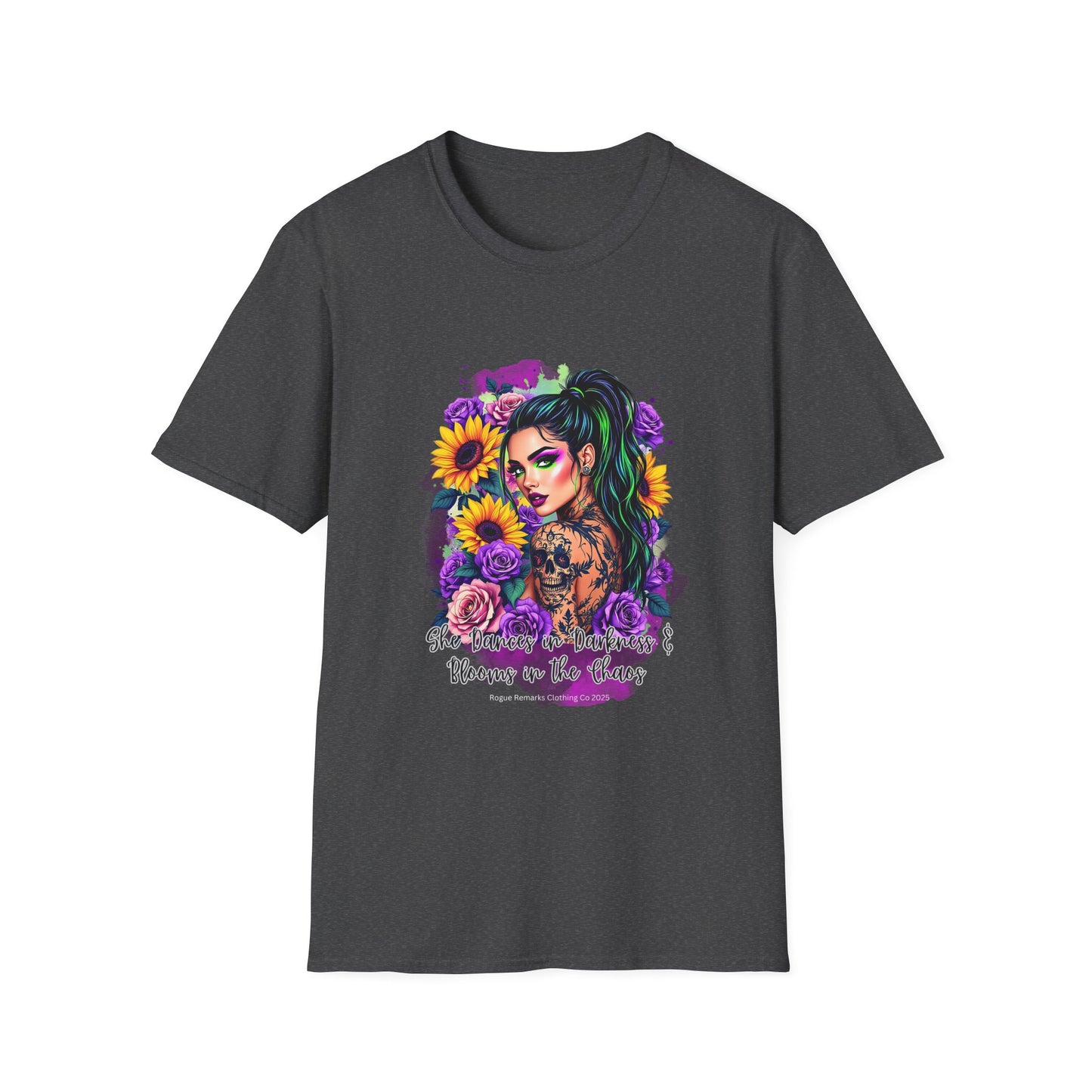 She Dances in Darkness & Blooms in the Chaos Unisex Softstyle T-Shirt