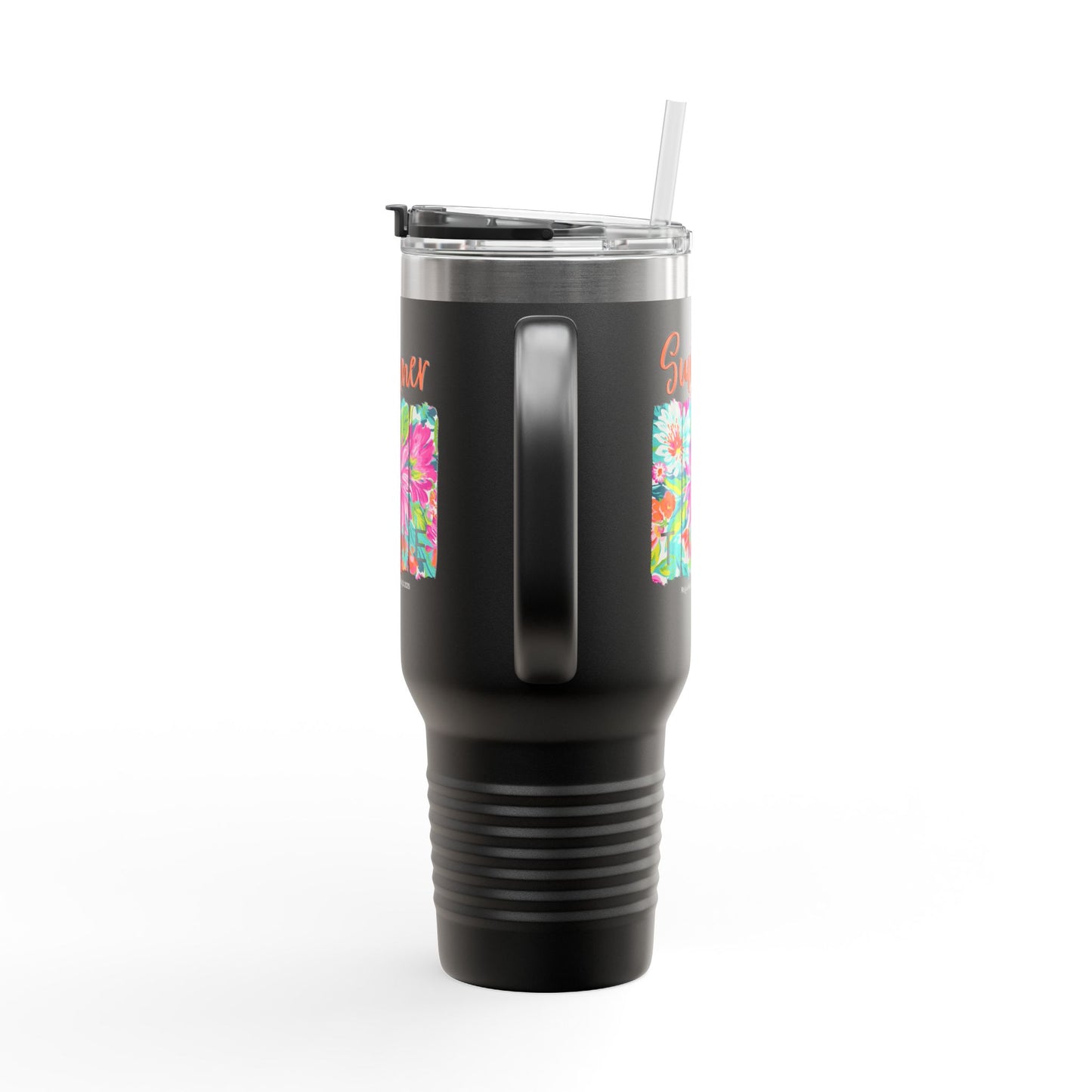 Summer Time Floral Insulated Travel Mug - 40oz Coffee Tumbler with Straw