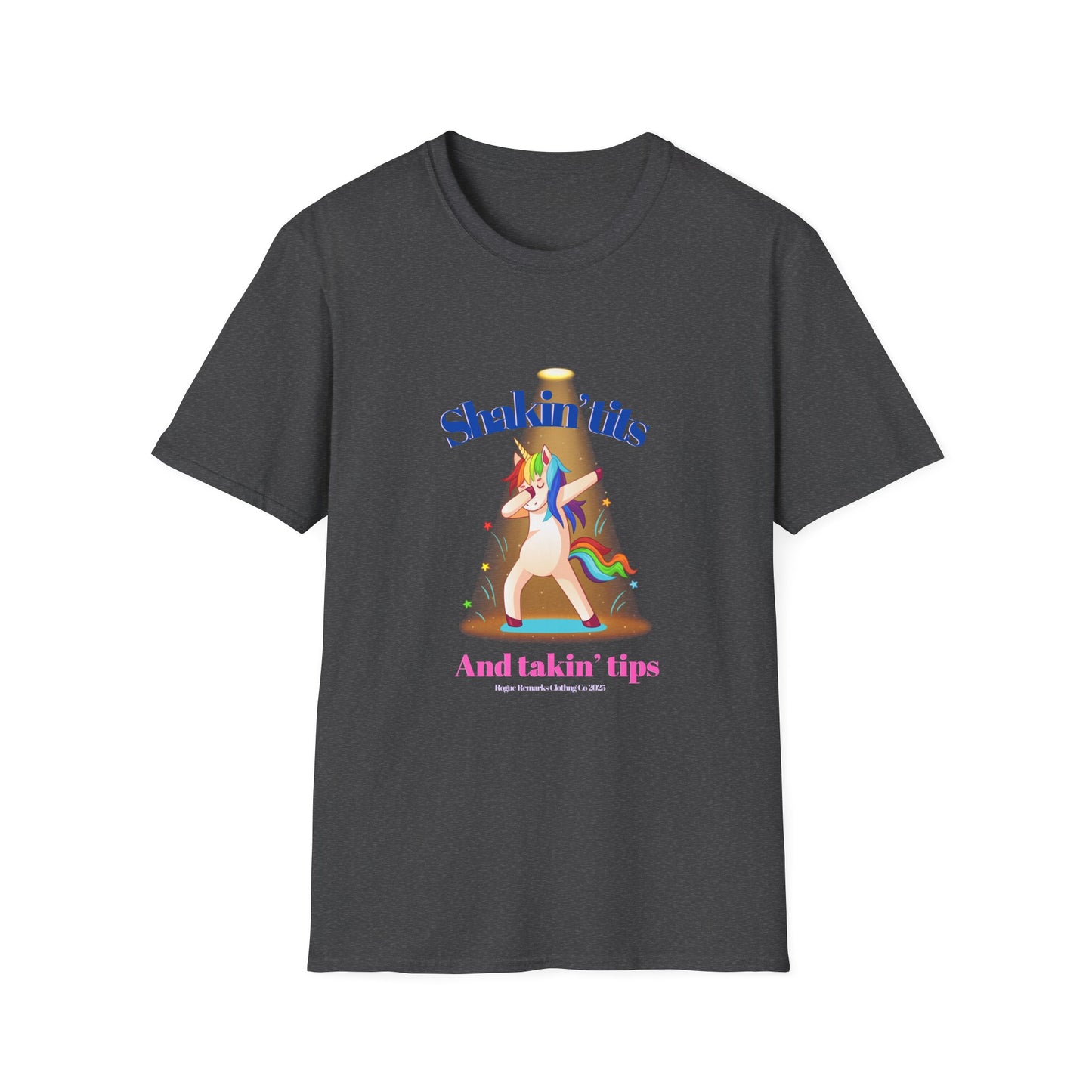 🎉 Shakin’ Tits & Takin’ Tips Unicorn Tee 🦄✨ Unisex Softstyle T-Shirt