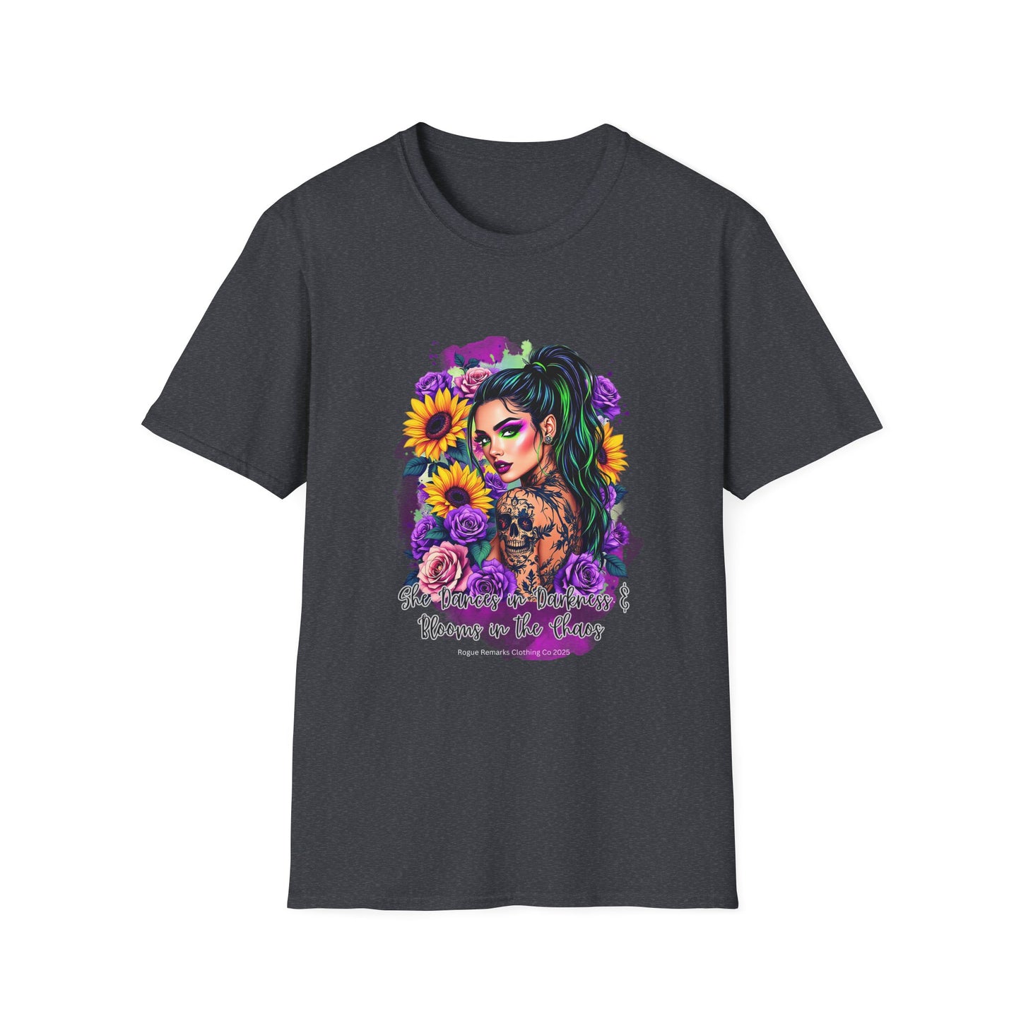 She Dances in Darkness & Blooms in the Chaos Unisex Softstyle T-Shirt