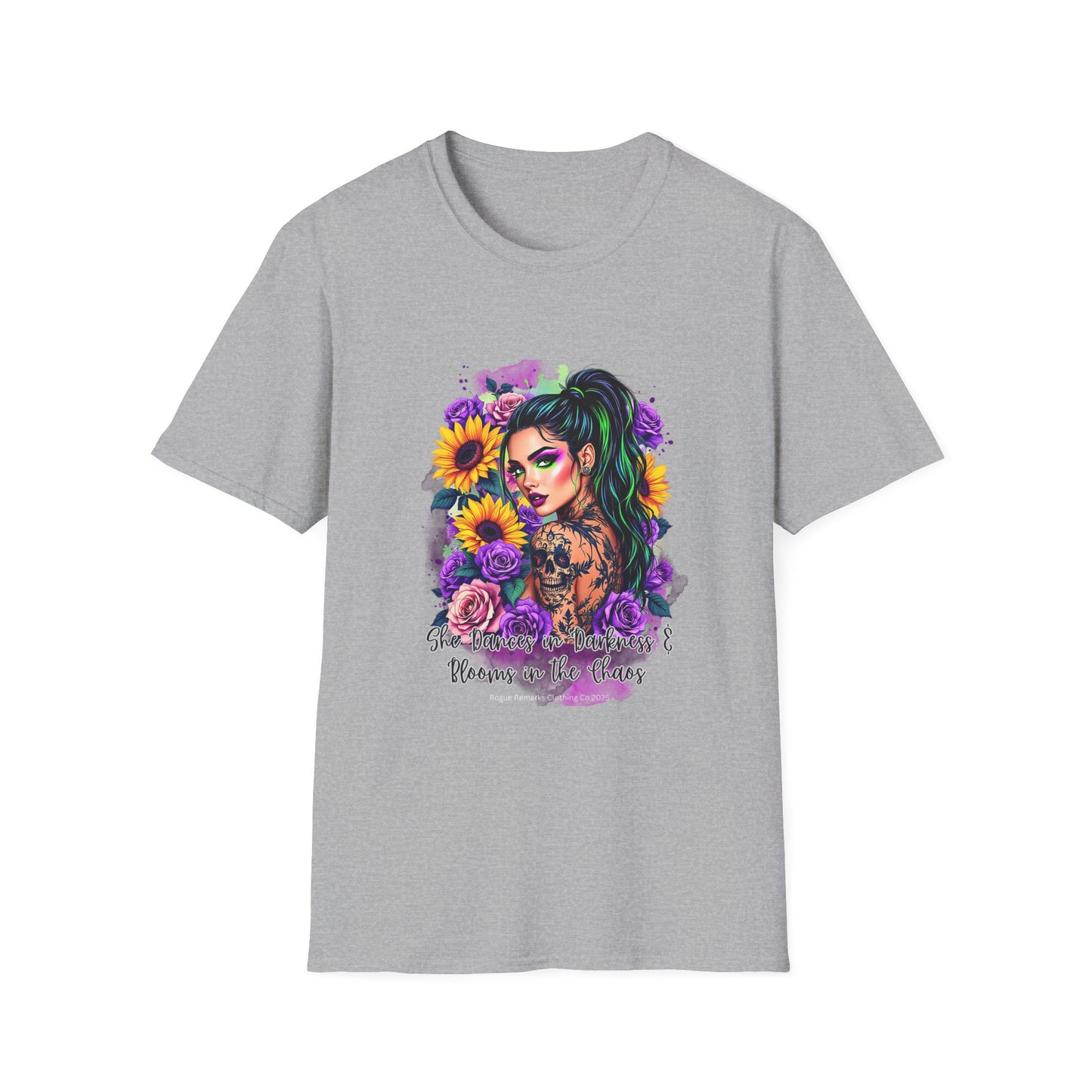 She Dances in Darkness & Blooms in the Chaos Unisex Softstyle T-Shirt