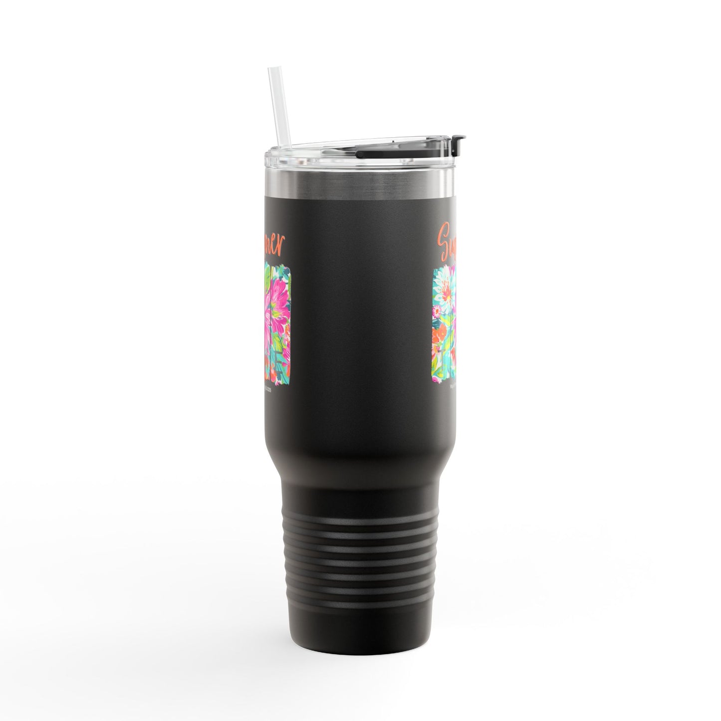 Summer Time Floral Insulated Travel Mug - 40oz Coffee Tumbler with Straw