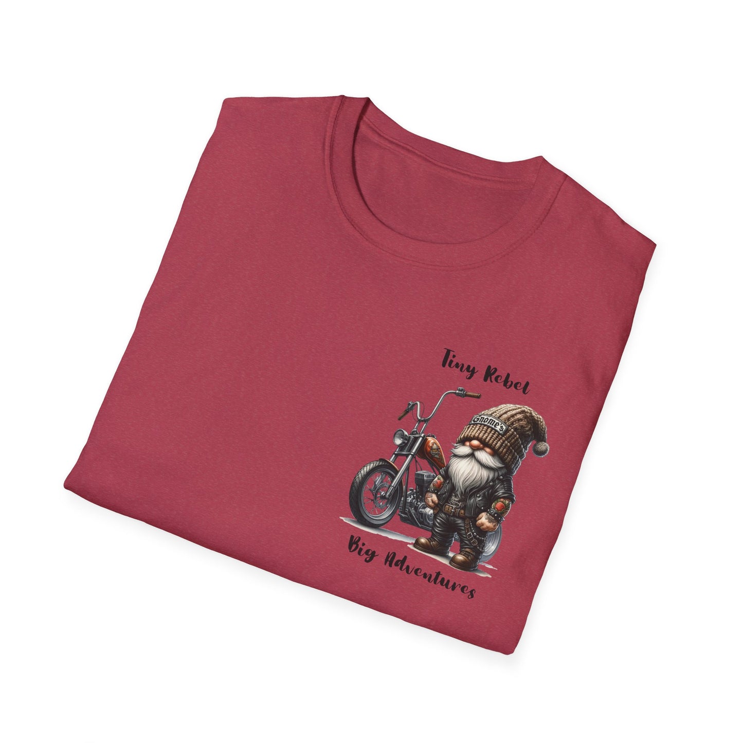 “Tiny Rebel, Big Adventure” Gnome Unisex Softstyle T-Shirt