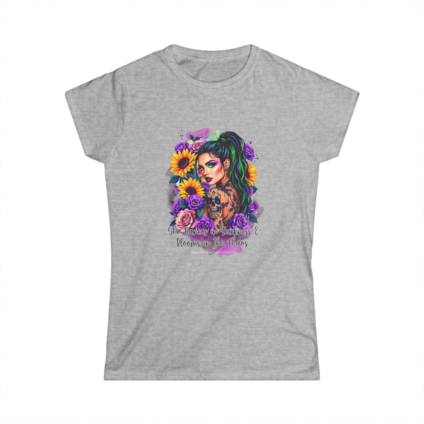 She Dances in Darkness & Blooms in the Chaos Women's Softstyle Tee