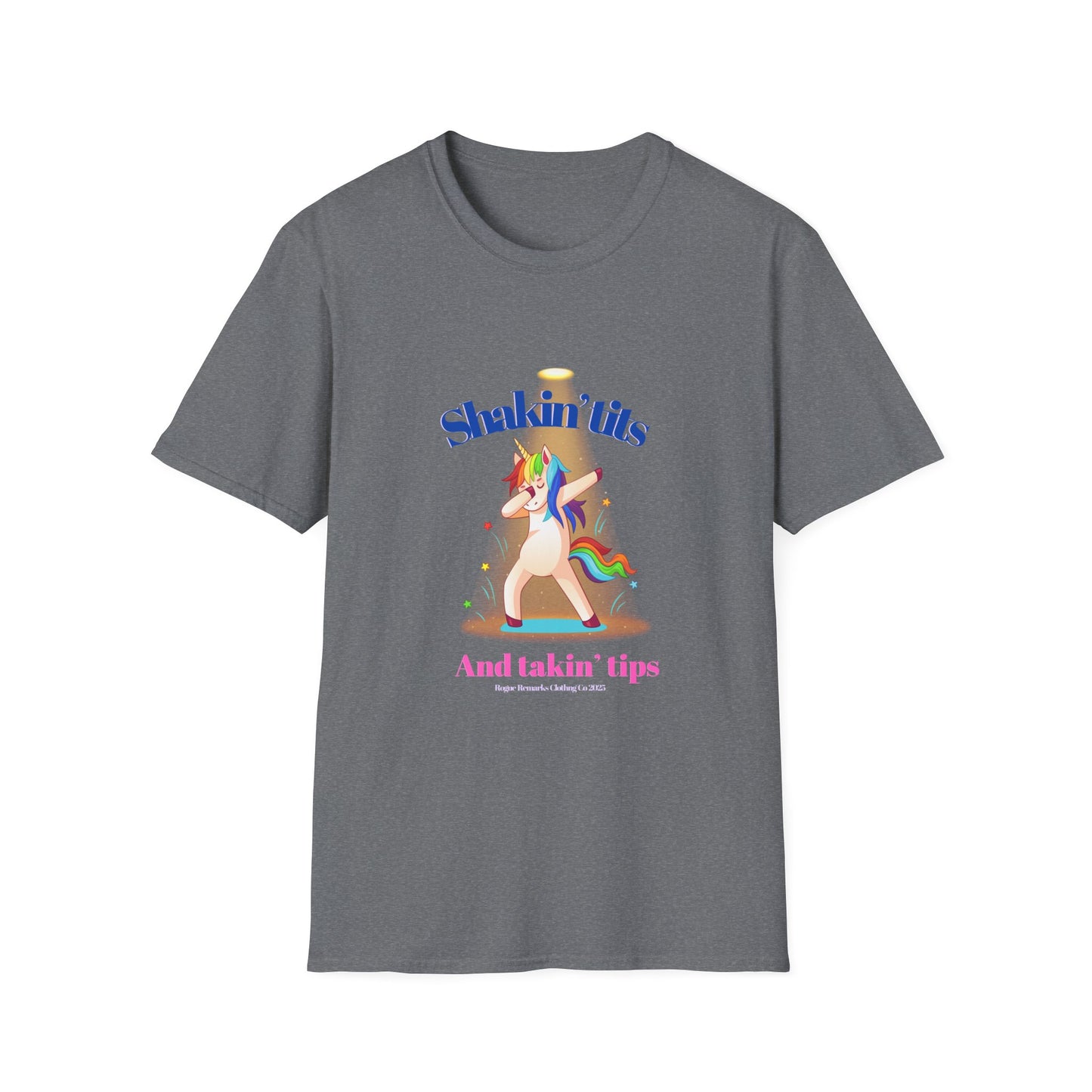 🎉 Shakin’ Tits & Takin’ Tips Unicorn Tee 🦄✨ Unisex Softstyle T-Shirt