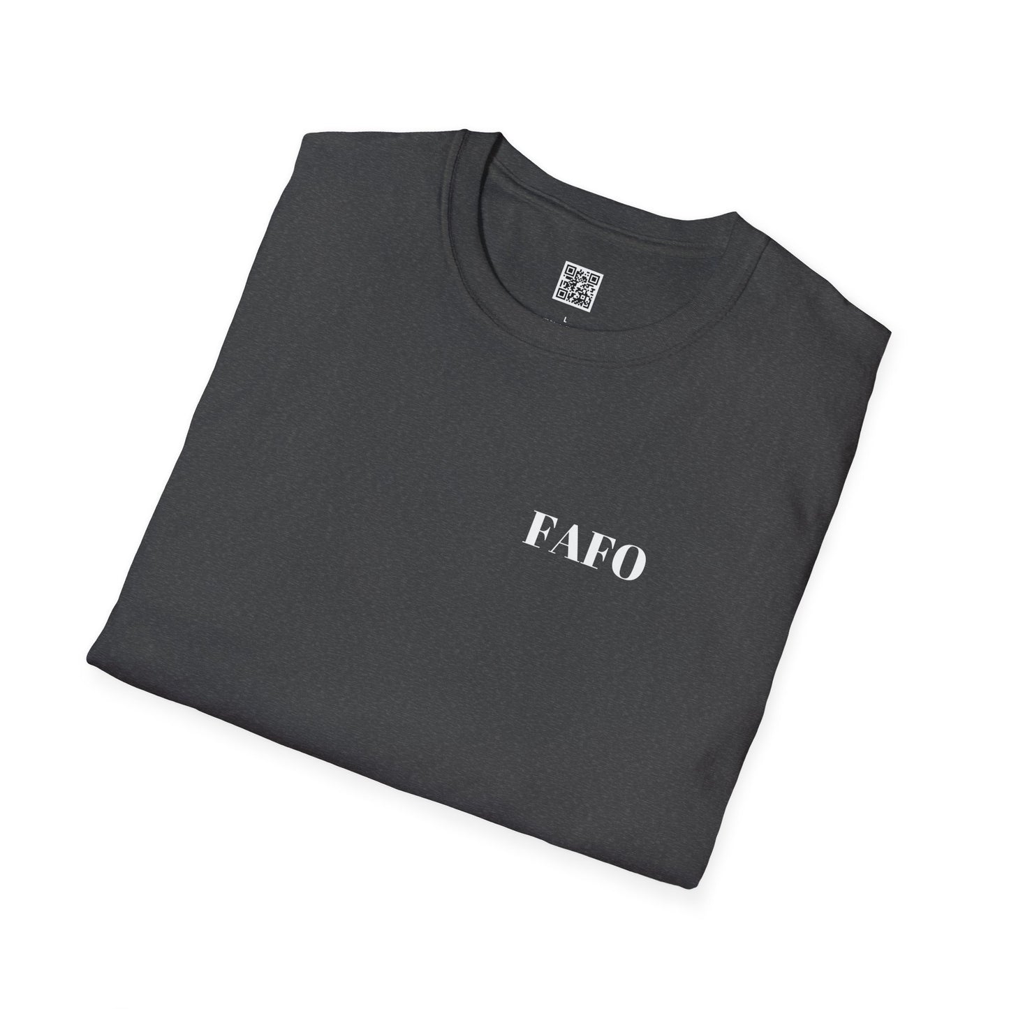 FAFO Unisex Softstyle T-Shirt - Minimalist Black Tee with QR Code