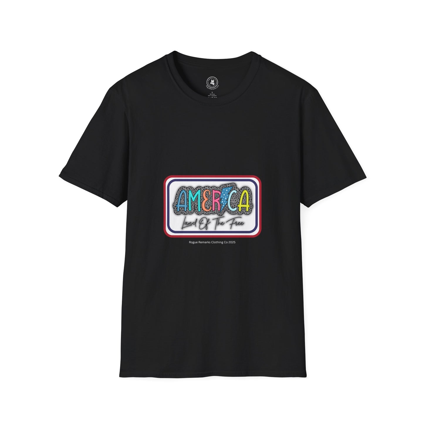 Land of the Free – Patriotic Patch Style Unisex Softstyle Tee