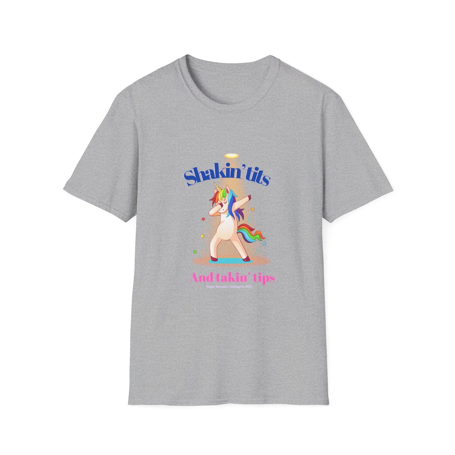🎉 Shakin’ Tits & Takin’ Tips Unicorn Tee 🦄✨ Unisex Softstyle T-Shirt