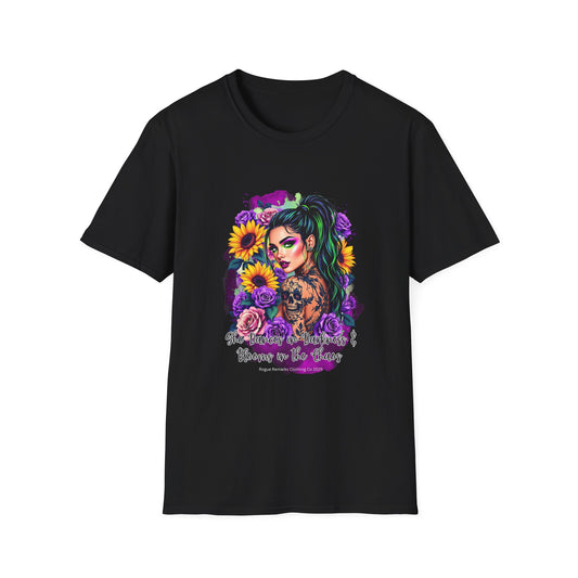 She Dances in Darkness & Blooms in the Chaos Unisex Softstyle T-Shirt