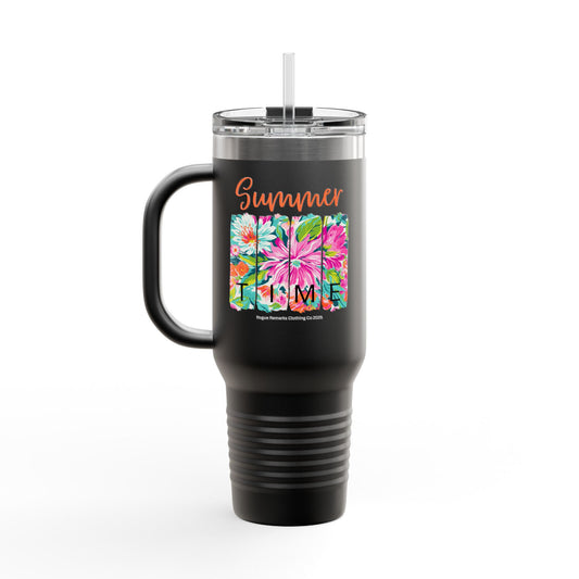 Summer Time Floral Insulated Travel Mug - 40oz Coffee Tumbler with Straw