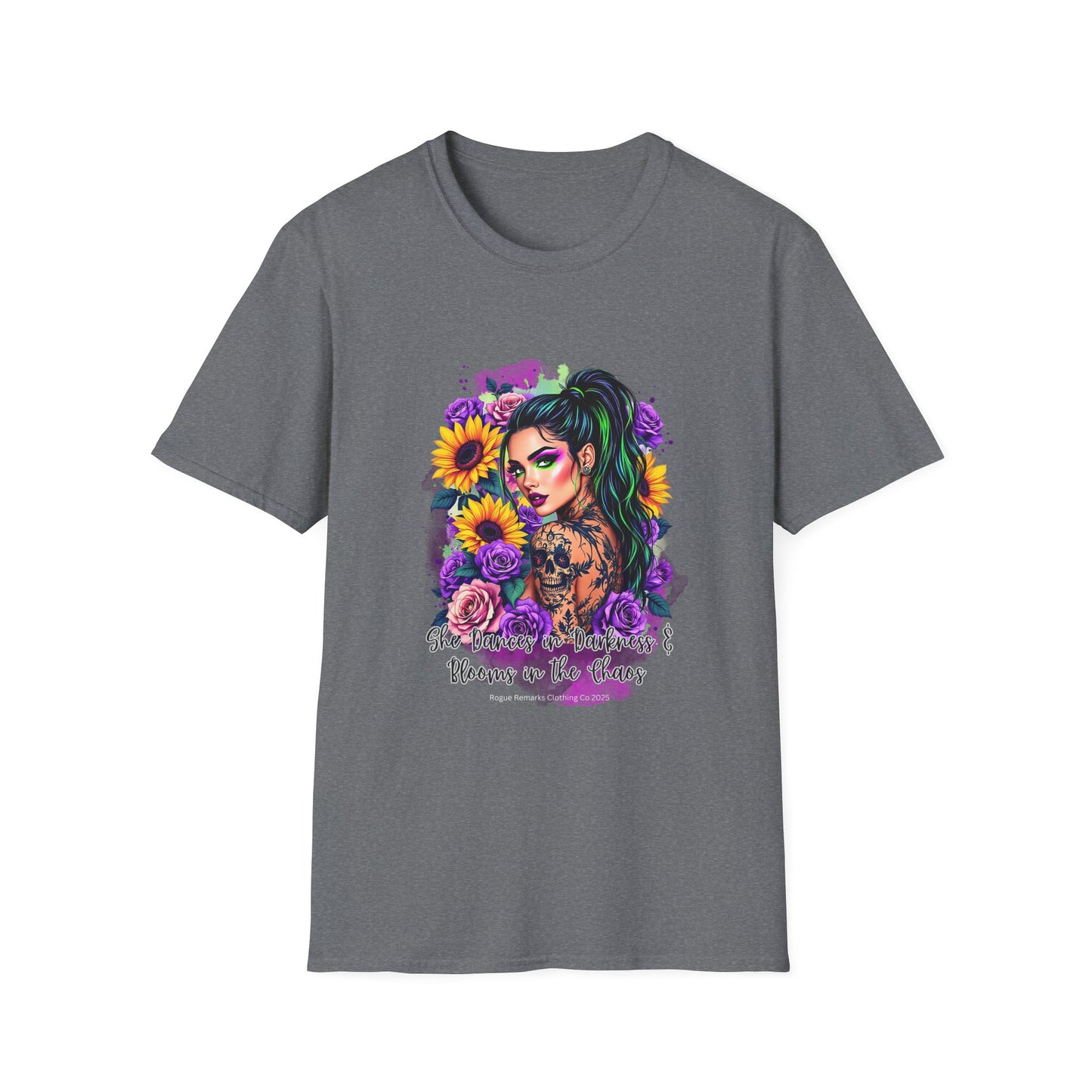 She Dances in Darkness & Blooms in the Chaos Unisex Softstyle T-Shirt
