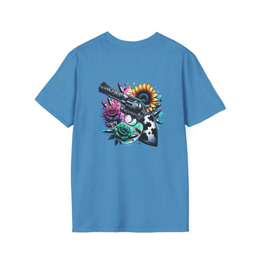 “Revolver and Roses” Artistic Unisex Softstyle T-Shirt