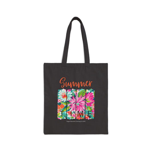 Summer Time Floral Cotton Canvas Tote Bag