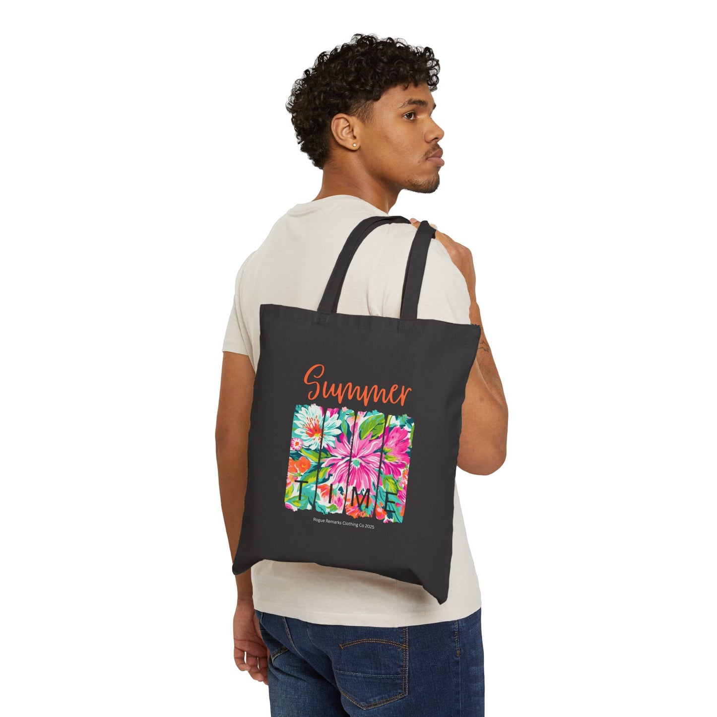 Summer Time Floral Cotton Canvas Tote Bag