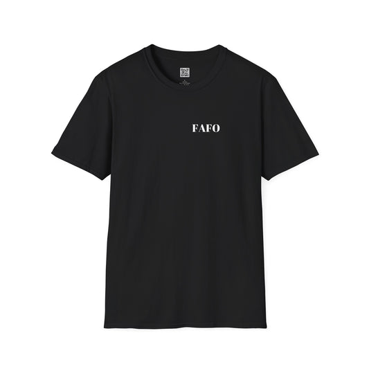 FAFO Unisex Softstyle T-Shirt - Minimalist Black Tee with QR Code