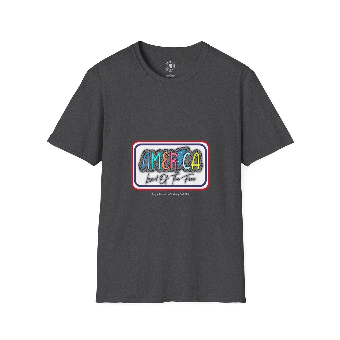 Land of the Free – Patriotic Patch Style Unisex Softstyle Tee