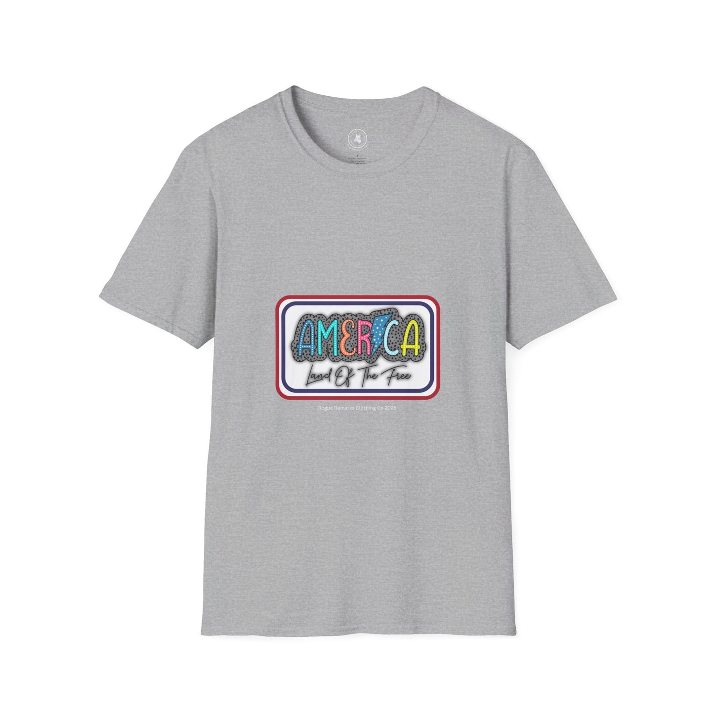 Land of the Free – Patriotic Patch Style Unisex Softstyle Tee