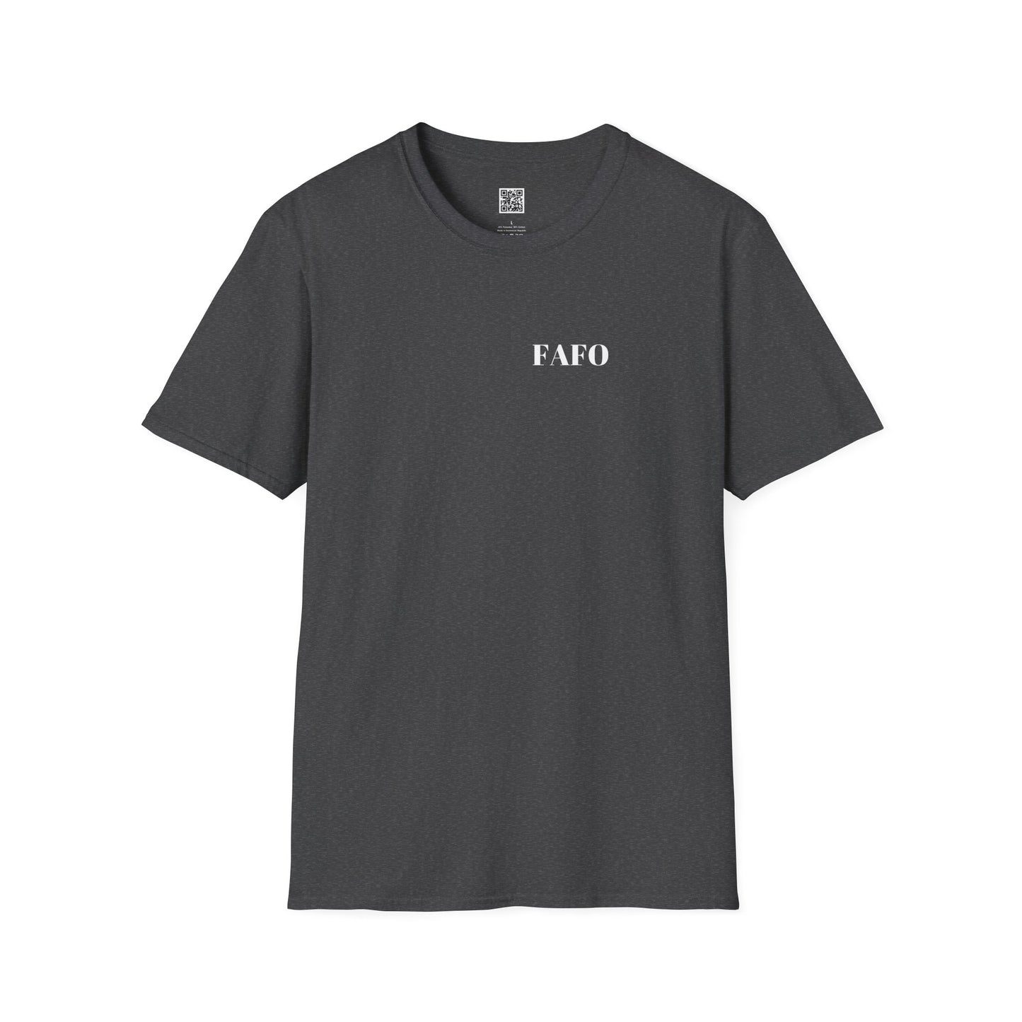 FAFO Unisex Softstyle T-Shirt - Minimalist Black Tee with QR Code
