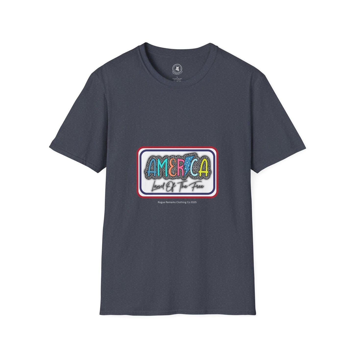 Land of the Free – Patriotic Patch Style Unisex Softstyle Tee